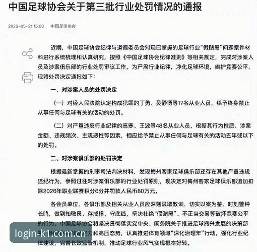 最新K1体育平台 K1体育平台新闻事件深度评测:中国足协第三批禁足名单全面分析